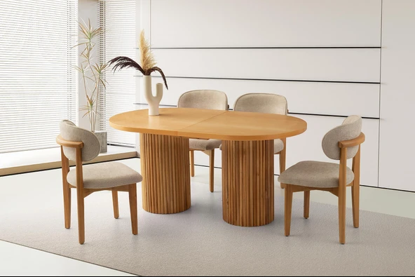 Açılır Oval Picasso Yemek Masası Takımı Nergis Sandalye Natural 1 Masa 4 Sandalye ) ürün görseli 1