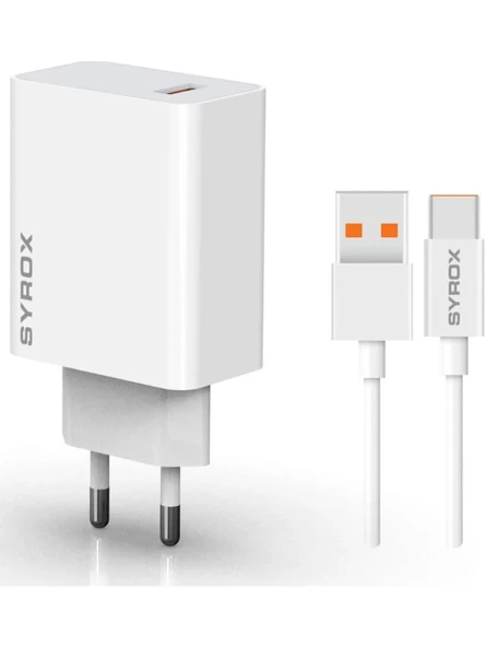 Syrox M33T 3.0A 33W Turbo 1mt Usb-A - Type-C Kablolu Usb-A Çıkışlı Şarj Cihazı - Beyaz ürün görseli 1