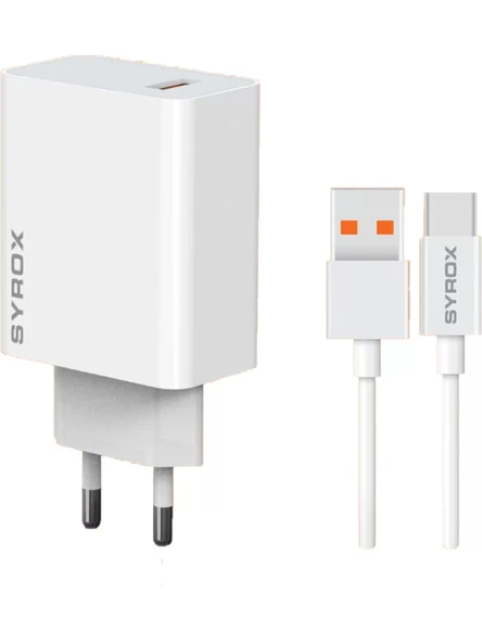 Syrox M67T 3.0A 67W Turbo 1mt Usb-A - Type-C Kablolu 1xusb-A Çıkışlı Şarj Cihazı - Beyaz ürün görseli 1