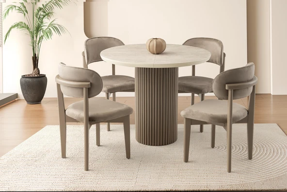 Yuvarlak Açılır Hilton Mdf Masa Ahşap Gürgen Nergis Sandalye Takım Cappicino ürün görseli 1