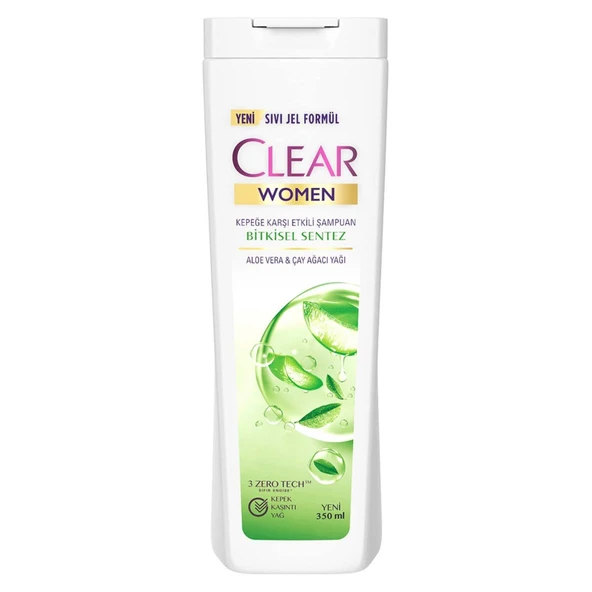 Clear Women Kepeğe Karşı Etkili Şampuan Bitkisel Sentez Aloe Vera & Çay Ağacı Yağı 350 ml ürün görseli 1
