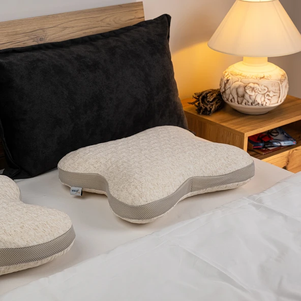 Kelebek Visco Yastık Ergonomik Yastık Papillon Doğal Keten Kılıflı Yastık 45x50x15 cm ürün görseli 1