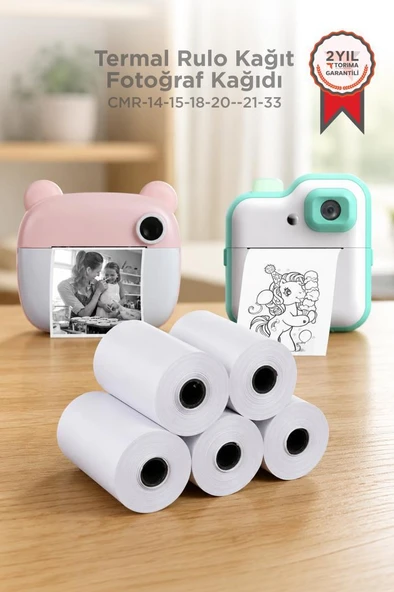 Termal Rulo Kağıt Yapışkanlı Etiket Sticker Tüm Mini Makinalarla Uyumlu 1 Paket (5 Adet) Beyaz ürün görseli 1