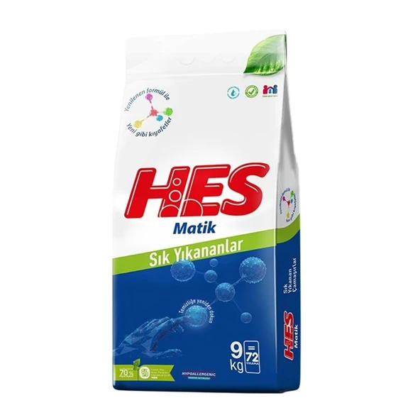 HES Matik Toz Çamaşır Deterjanı 9KG Sık Yıkananlar (72 Yıkama) ürün görseli 1