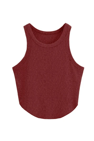 Kadın Oval Etekli Melanj Bordo Renk Bisiklet Yaka Crop Top Bluz ürün görseli 1