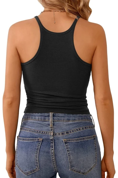 Kadın Ip Askılı Yüzücü Sırt Siyah Crop Top Bluz Atlet ürün görseli 1
