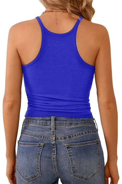 Kadın Ip Askılı Yüzücü Sırt Mavi Renk Crop Top Atlet Bluz ürün görseli 1
