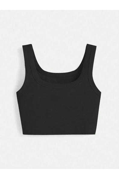U Yaka Askılı Siyah Renk Fitilli Crop Top Büstiyer ürün görseli 1
