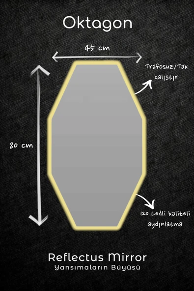 Reflectus Oktagon Günışığı Led Ayna 80x45 cm Dekoratif Banyo Led Aydınlatmalı Ayna ürün görseli 1