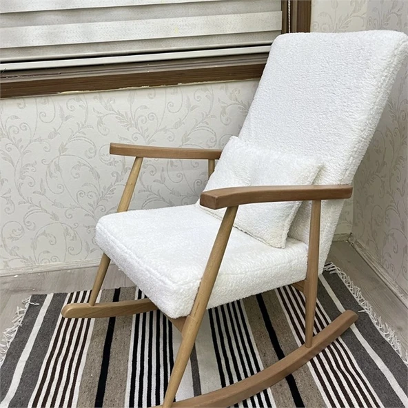 Reyo  Teddy Krem Kumaş Sallanan Sandalye Dinlenme Emzirme Koltuğu Tv Koltuğu Berjer Balkon Sandalyesi ürün görseli 1