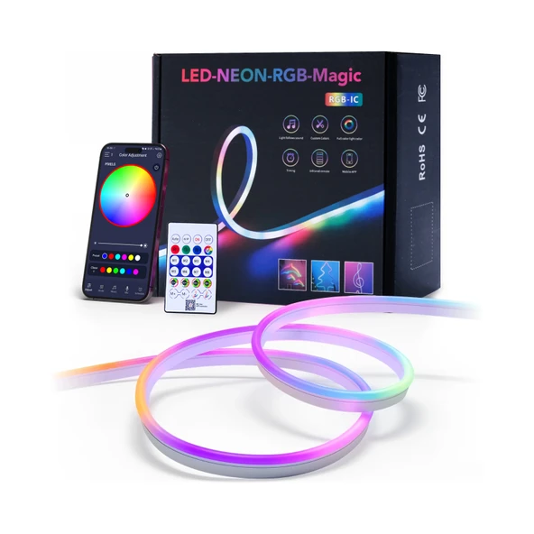 Sese Duyarlı Animasyonlu RGB Kumandalı 5 Metre Neon Şerit Hortum Led USB ve App Uyumlu ürün görseli 1