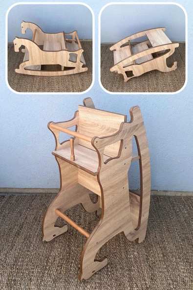 Reyo 3in1 Montessori Sallanan At, Mama Sandalyesi, Çocuk Aktivite Masa ürün görseli 1