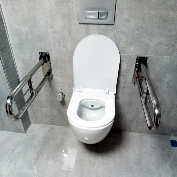 ENGELLİ TUTUNMA BARI TUVALET KAĞITLIKLI BANYO WC PASLANMAZ MAT SATİNE YÜZEYLİ 1 ADET ürün görseli 1