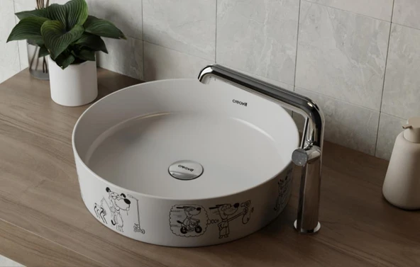 Creavit Loop Yuvarlak Çanak Lavabo Ø40 cm Karikatür Desen Uygulamalı LP140 ürün görseli 1