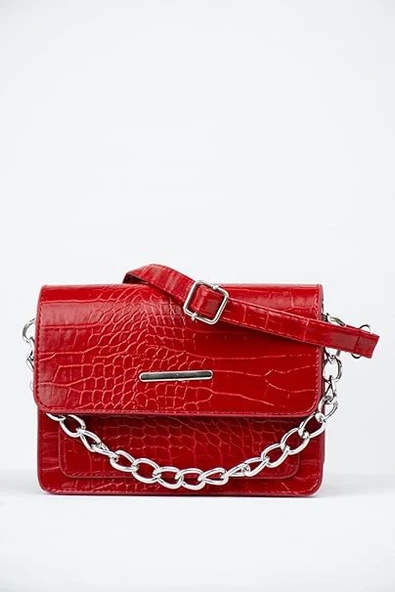 Kırmızı Kadın Timsah Desenli Clutch Baget Çanta ürün görseli 1