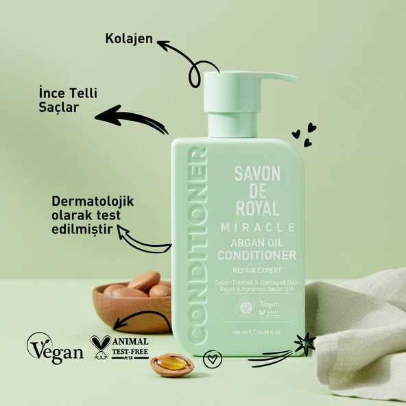 Savon De Royal - Argan Yağı İçeren - Boyalı & Yıpranmış Saçlar İçin Onarım Uzmanı Saç Kremi 500 ml ürün görseli 1