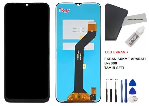 Tkgz - Tecno Spark 6 GO Uyumlu Lcd Ekran Dokunmatik Orijinal + B-7000 + TAMİR SETİ ürün görseli 1
