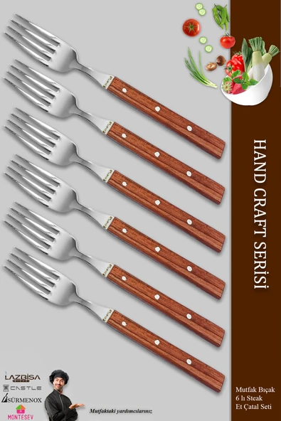 Hand Craft Serisi Mutfak Bıçak Çatal Seti 6 Parça Steak Et Kahvaltı Yemek Çatalı ( Mft-865) ürün görseli 1