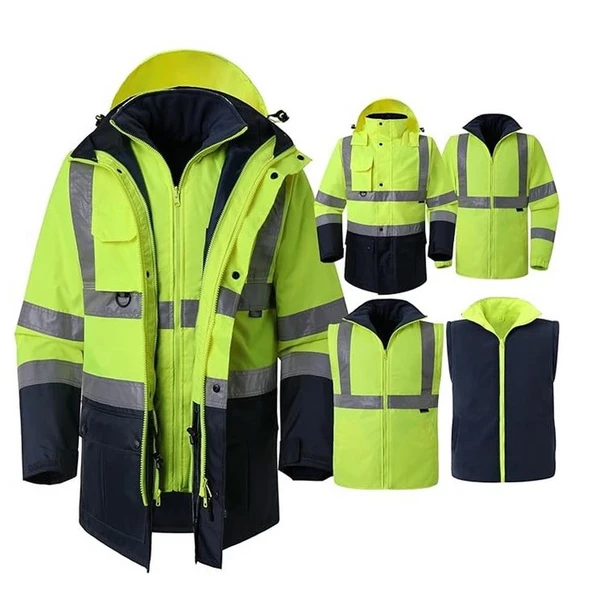 Reflektörlü Oxford Çift Renk 300D Oxford 5+1 Parka Sarı ürün görseli 1