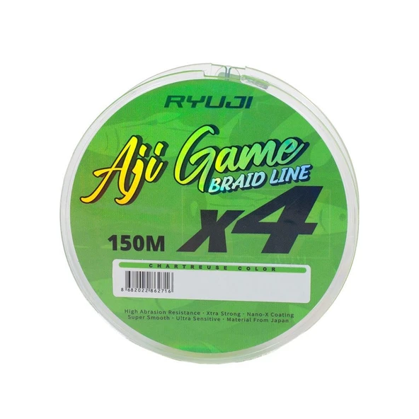 Ryuji Aji Game 150m 4x 4 Kat LRF Örgü İp Misina Chartreuse ürün görseli 1