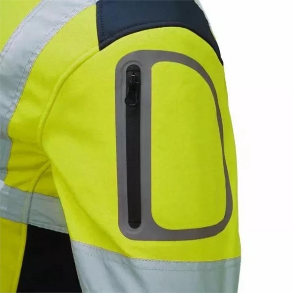 Softshell Reflektörlü İş Montu Su Geçirmez Ceket Sarı - Resim 5