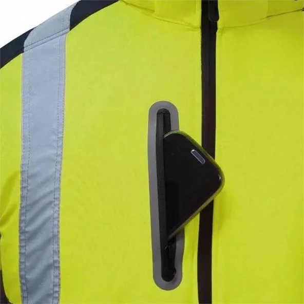 Softshell Reflektörlü İş Montu Su Geçirmez Ceket Sarı - Resim 4