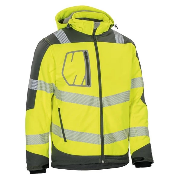 Reflektörlü Su Geçirmez Termal Softshell İş Montu Sarı - Resim 3
