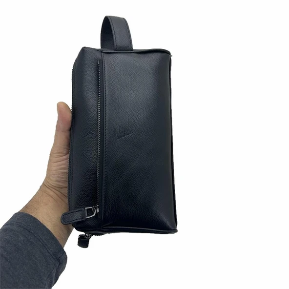 Hakiki Deri CA250 Dopp Kit El Çantası Siyah - Resim 8