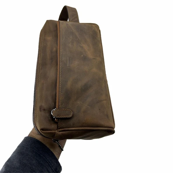Hakiki Deri CA253 Dopp Kit El Çantası Tigon Taba - Resim 10
