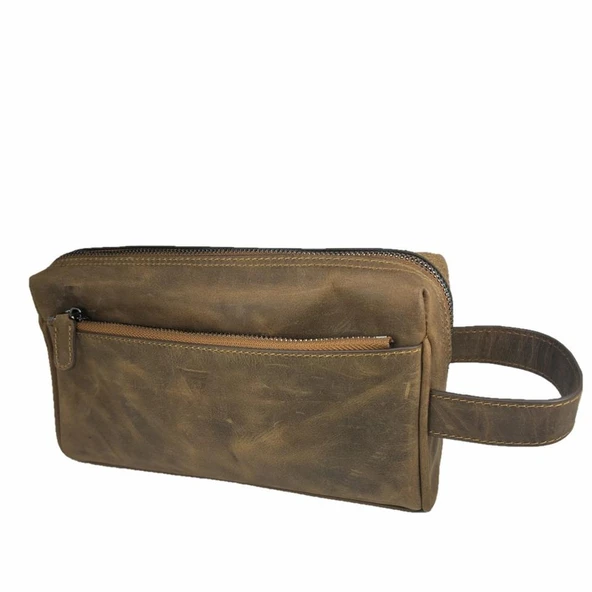 Hakiki Deri CA253 Dopp Kit El Çantası Tigon Taba - Resim 11