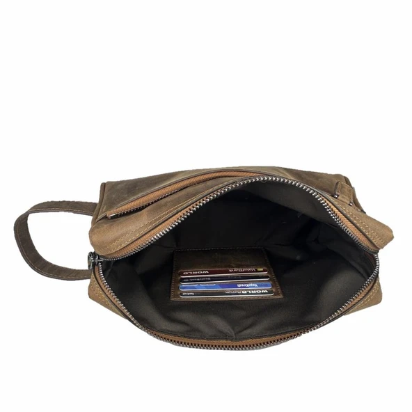 Hakiki Deri CA253 Dopp Kit El Çantası Tigon Taba - Resim 8