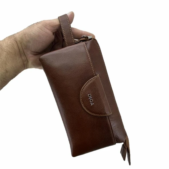Diga Hakiki Deri 3006 Dopp Kit El Çantası Taba - Resim 3