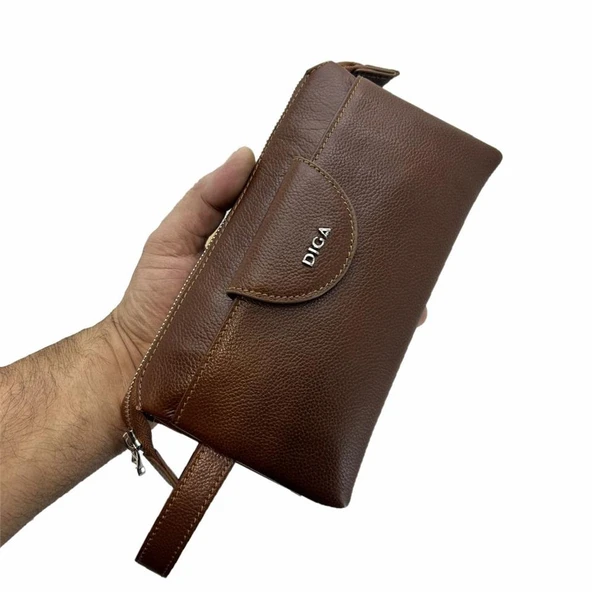 Diga Hakiki Deri 3006 Dopp Kit El Çantası Taba - Resim 5