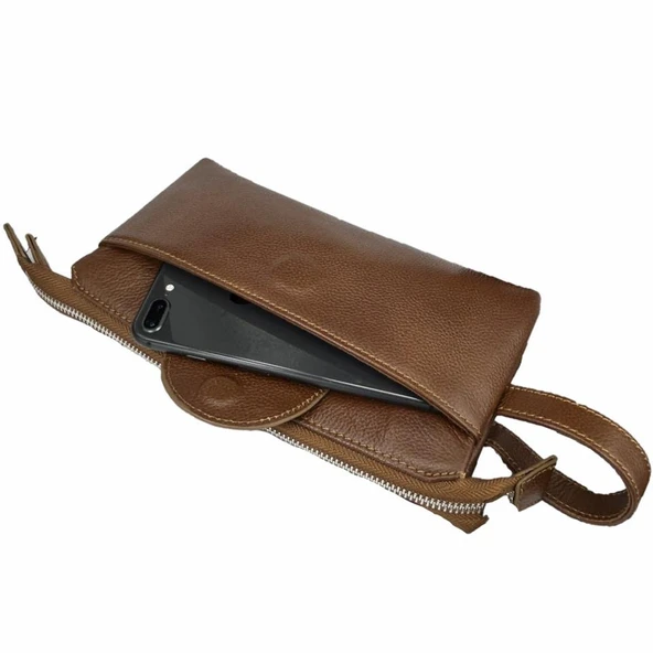 Diga Hakiki Deri 3006 Dopp Kit El Çantası Taba - Resim 4