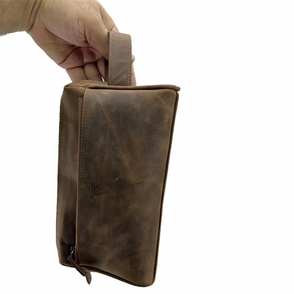 Hakiki Deri CA253 Dopp Kit El Çantası Tigon Taba - Resim 4