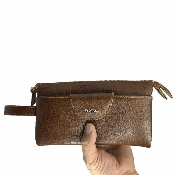 Diga Hakiki Deri 3006 Dopp Kit El Çantası Taba - Resim 7