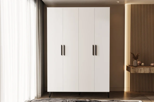 Metalia GM 050-A Hayal Ayaklı 4 Kapılı Siyah Kulplu Gardırop ürün görseli 1