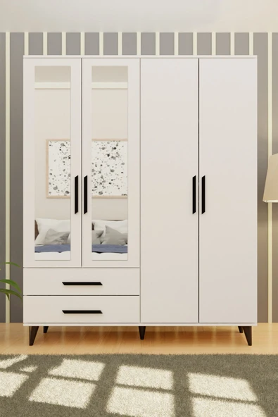 Metalia GM 070-B Novado Siyah Kulplu Ayaklı Aynalı Gardırop ürün görseli 1