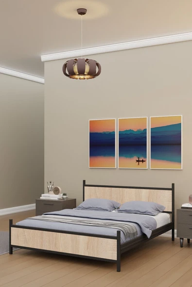Metalia GM 305 Modern Çift Kişilik Ahşap Metal Siyah Sonomo Karyola 160X200 ürün görseli 1