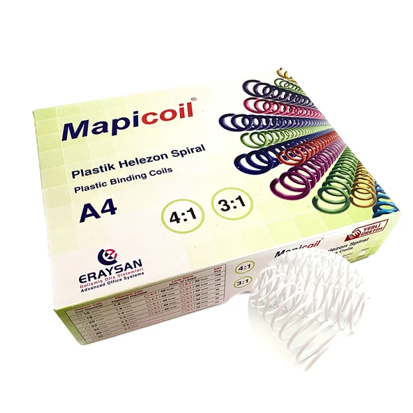 MAPİCOİL 3:1 PLASTİK HELEZON SPİRAL 28MM BEYAZ 50 AD. 36 LOP ürün görseli 1