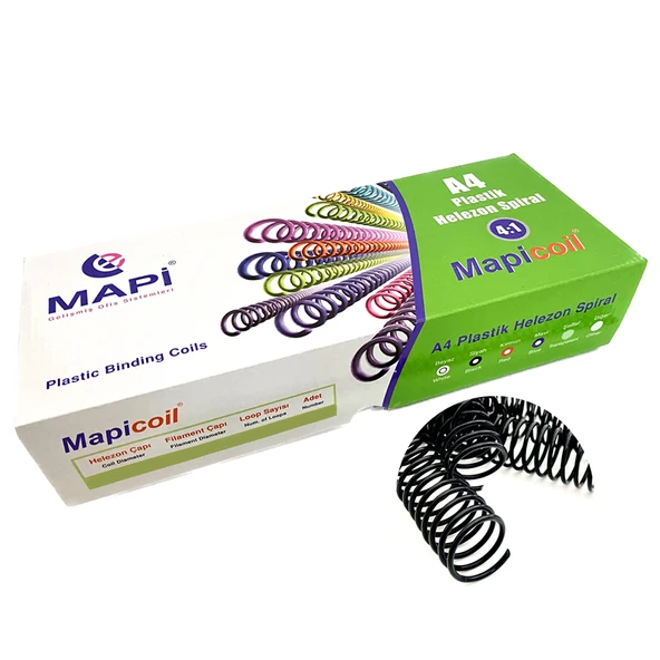 MAPİCOİL 4:1 PLASTİK HELEZON SPİRAL 6MM SİYAH 200 AD. 48 LOP ürün görseli 1