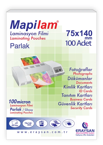 MAPİLAM 100 MİCRON PARLAK LAMİNASYON FİLMİ (75X140) 100 LÜ ürün görseli 1