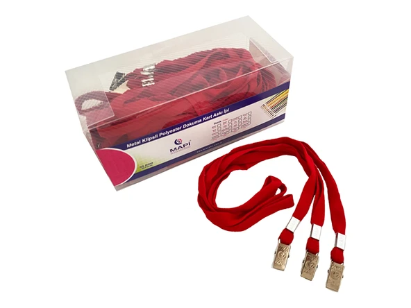 MAPİ METAL KLİPSLİ-POLYESTER DOKUMA KART ASKI İPİ KIRMIZI 50'Lİ PAKET ürün görseli 1