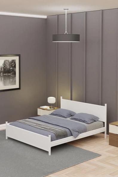 Metalia GM 305 Modern Çift Kişilik Ahşap Metal Tamamı Beyaz Karyola 150X200 ürün görseli 1