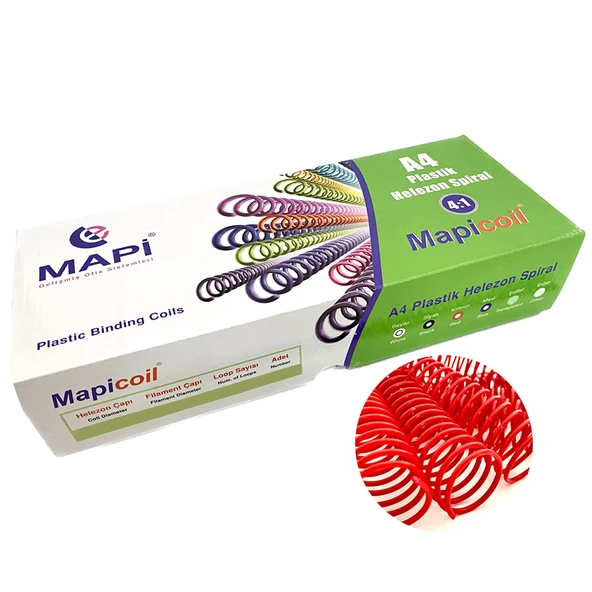 MAPİCOİL 4:1 PLASTİK HELEZON SPİRAL 6MM KIRMIZI 200 AD. 48 LOP ürün görseli 1