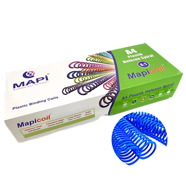 MAPİCOİL 4:1 PLASTİK HELEZON SPİRAL 6MM MAVİ 200 AD. 48 LOP ürün görseli 1