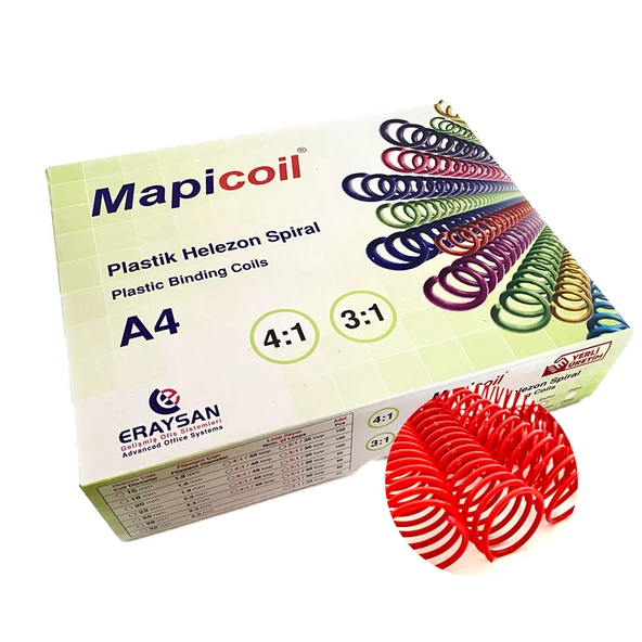 MAPİCOİL 4:1 PLASTİK HELEZON SPİRAL 18MM KIRMIZI 100 AD. 48 LOP ürün görseli 1