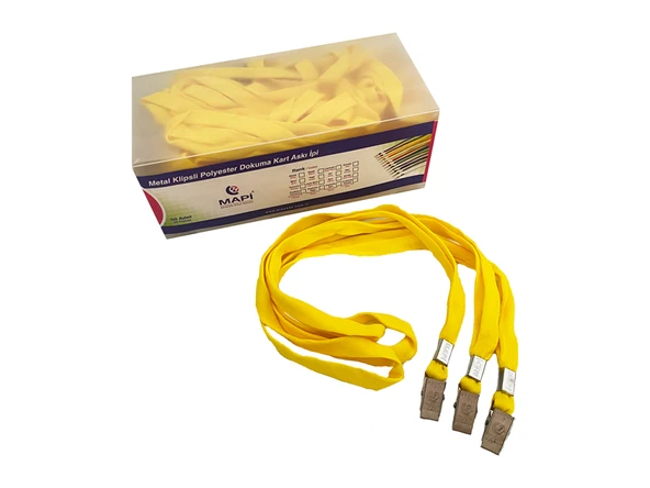 MAPİ METAL KLİPSLİ-POLYESTER DOKUMA KART ASKI İPİ SARI 50'Lİ PAKET ürün görseli 1