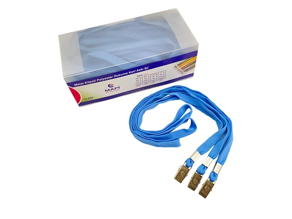 MAPİ METAL KLİPSLİ-POLYESTER DOKUMA KART ASKI İPİ AÇIK MAVİ 50'Lİ PAKET ürün görseli 1