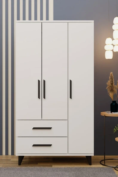 Metalia GM 177-A Modena Ayaklı Siyah Kulplu Gardırop ürün görseli 1